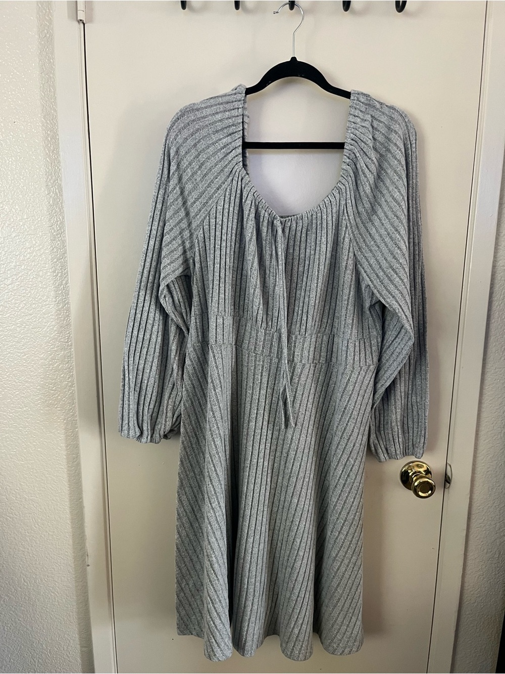 SHEIN Light Gray Ribbed Knit Long Sleeve Dress